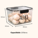 Organizador Multiuso de Geladeira 1,9L - Pote Hermético com Etiqueta, Porta Alho | Avulso ou Kit