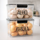 Pote hermético multiuso Angel & Home de 1,9L com etiqueta, porta alho e tampa, ideal para geladeira, avulso ou kit.
