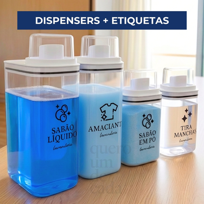 Kit Dispenser de Lavanderia -1-5l-e-2-3l com Etiquetas - Organização e Praticidade