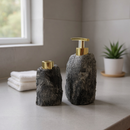 Kit Banheiro Pedra Natural Bruta Difusor Saboneteira Bandeja Decorativa Lavabo Luxo Dourado