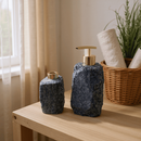 Kit Banheiro Pedra Natural Bruta Difusor Saboneteira Bandeja Decorativa Lavabo Luxo Dourado