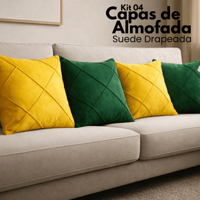 Kit 4 Capas Almofada Brasil Copa Do Mundo Seleção Brasileira  45x45 Suede  - Decorativa Luxo Sala Sofá