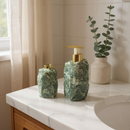 Kit Banheiro Pedra Natural Bruta Difusor Saboneteira Bandeja Decorativa Lavabo Luxo Dourado