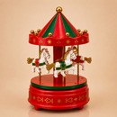 Carrossel Musical Natalino de Corda 17 cm: Enfeite de Natal com Música e Cavalinhos Giratórios
