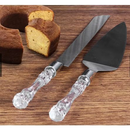 Jogo Espátula e Faca para Bolo 2 Peças Aço Inox Cabo Acrílico Cortador Servidor de Bolo Tortas Cozinha
