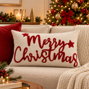 Capa De Almofada Retangular Linho com Boucle Natalino Decoração Enfeite Natal Baguete Merry Christimas 30x50cm