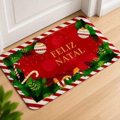 Capacho de Natal Antiderrapante 59x39 cm: Tapete Decorativo para a Entrada de Casa