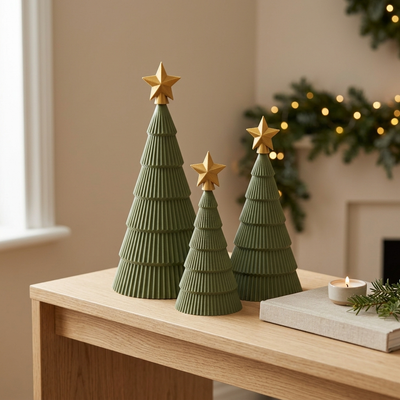 Kit 3 Mini Árvores de Natal para Mesa com Estrelas Douradas Removíveis