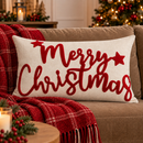 Capa De Almofada Retangular Linho com Boucle Natalino Decoração Enfeite Natal Baguete Merry Christimas 30x50cm