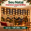 Cortina de Luz LED Natal 3,5m com 138 LEDs e 10 Pingentes Decoração Mágica para Janela e Árvore