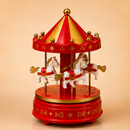 Carrossel Musical Natalino de Corda 17 cm: Enfeite de Natal com Música e Cavalinhos Giratórios