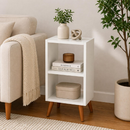 Mesa de Cabeceira Lateral Pequena Retrô 2 Nichos Moderna Compacta Quarto Decorativa Multiuso