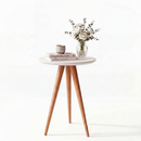 Mesinha de Canto Lateral Retrô Redonda Off White/Mesa de Apoio Decorativa para Sala e Quarto
