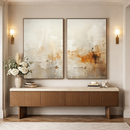 Quadro Decorativo Abstrato Reflexo do Outono 2 Telas Madeira | Díptico para Sala e Quarto