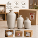 Kit Trio de Vasos Duna Premium Cerâmica Alta Qualidade Luxo Decoração Casa Sala Mesa