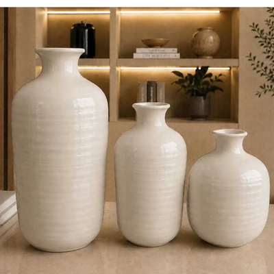 Kit Trio de Vasos Duna Premium em Cerâmica | Vasos Decorativos de Luxo para Sala, Mesa e Decoração