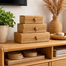 Conjunto de 3 caixas organizadoras de bambu natural para joias, com design elegante e porta-objetos da marca Angel & Home.