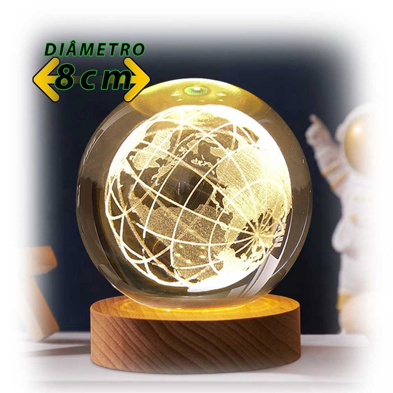 Luminária Esfera Cristal Mesa Led Planeta Enfeite Quarto Top