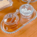 Kit Café da Manhã Vidro 5 Itens - Queijeira + Manteigueira + Açucareiro + Meleira + Travessa Pearl Bolinhas Wolff