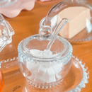 Kit Café da Manhã Vidro 5 Itens - Queijeira + Manteigueira + Açucareiro + Meleira + Travessa Pearl Bolinhas Wolff