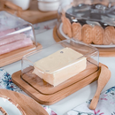 Kit Café da Manhã 4 ITENS Boleira + Manteigueira + Porta Frios Bambu + Queijo BAMBU Para mesa posta