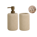 KIt Banheiro Lavabo Dispenser e Copo Porta escovas em Poliresina Texturizada Canelada Elegante Luxo