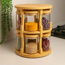 Porta temperos giratório Angel & Home com 10 potes de vidro com tampas de bambu, hermético e ideal para cozinha organizada.