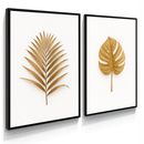 Kit 2 Quadros Decorativos para Sala/Cozinha Folhas Douradas - Carvalho