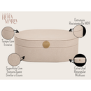 Caixa Decorativa MDF Porta Objetos Revestimento Em Tecido Retangular Oval Off White
