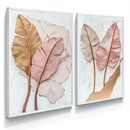 Kit 2 Quadros Folhas Douradas e Rosê Relevo/ Quarto e Sala