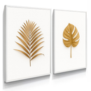Kit 2 Quadros Decorativos para Sala/Cozinha Folhas Douradas - Carvalho