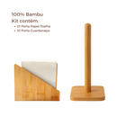 Kit Bambu Porta Guardanapo + Suporte de Papel Toalha Grande para Mesa Bancada Cozinha