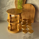 Porta Temperos Condimento Giratório 10 Potes Vidro Tampa Bambu Hermético 250ML Suporte Organizador
