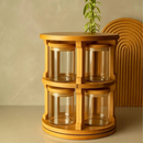 Porta Temperos Condimento Giratório 10 Potes Vidro Tampa Bambu Hermético 250ML Suporte Organizador