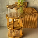 Porta Temperos Condimento Giratório 10 Potes Vidro Tampa Bambu Hermético 250ML Suporte Organizador