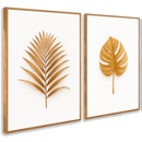 Kit 2 Quadros Decorativos para Sala/Cozinha Folhas Douradas - Carvalho