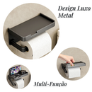 Metal Suporte Porta Papel Higienico Preto e Suporte para Celular Com Adesivo Fixo na Parede Sem Furos ES