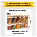 Porta Temperos Condimento Giratório 10 Potes Vidro Tampa Bambu Hermético 250ML Suporte Organizador