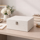 Caixa Organizadora Decorativa Textura Rattan Branca 20cm ou 28cm | Cesto Organizador para Banheiro, Cozinha e Closet