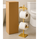 Suporte de papel higiênico de chão duplo Angel & Home, moderno e resistente, instalado em banheiro com acabamento em cerâmica branca