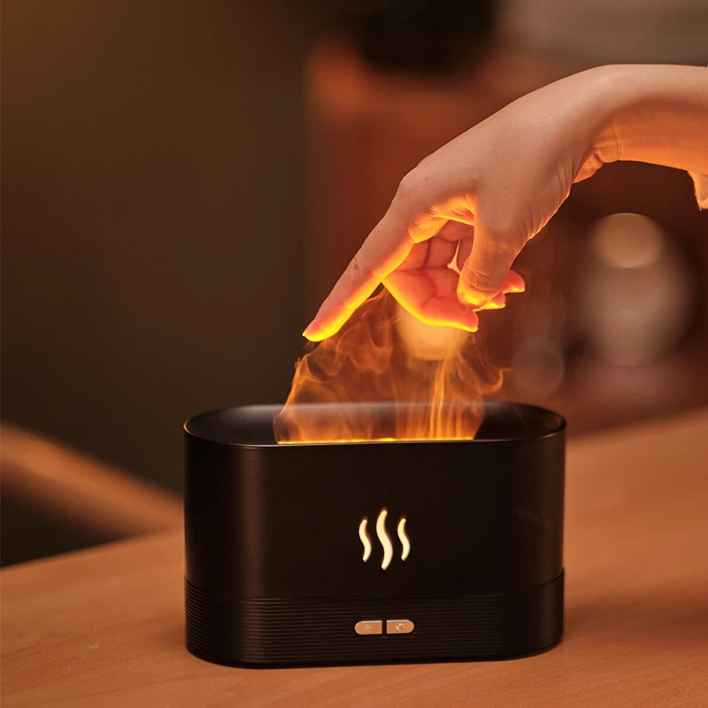 Umidificador De Perfume Ar Ultrasônico Com Simulação De Iluminação LED Máquina De Fragrância De Chama Colorida
