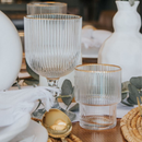 Kit 6 Taças De Vidro 260ml Canelado Versalhes Borda Dourada Bulk