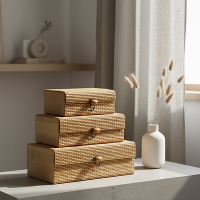 Kit 3 Caixas Organizadoras Porta-objetos Joias De Bambu Natural